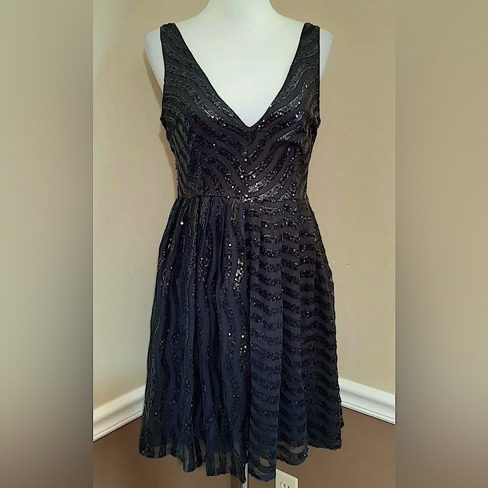 Soiéblu Black Dress Sheer Overlay Sequined Sleeveless Party Whimsigoth Sparkle M